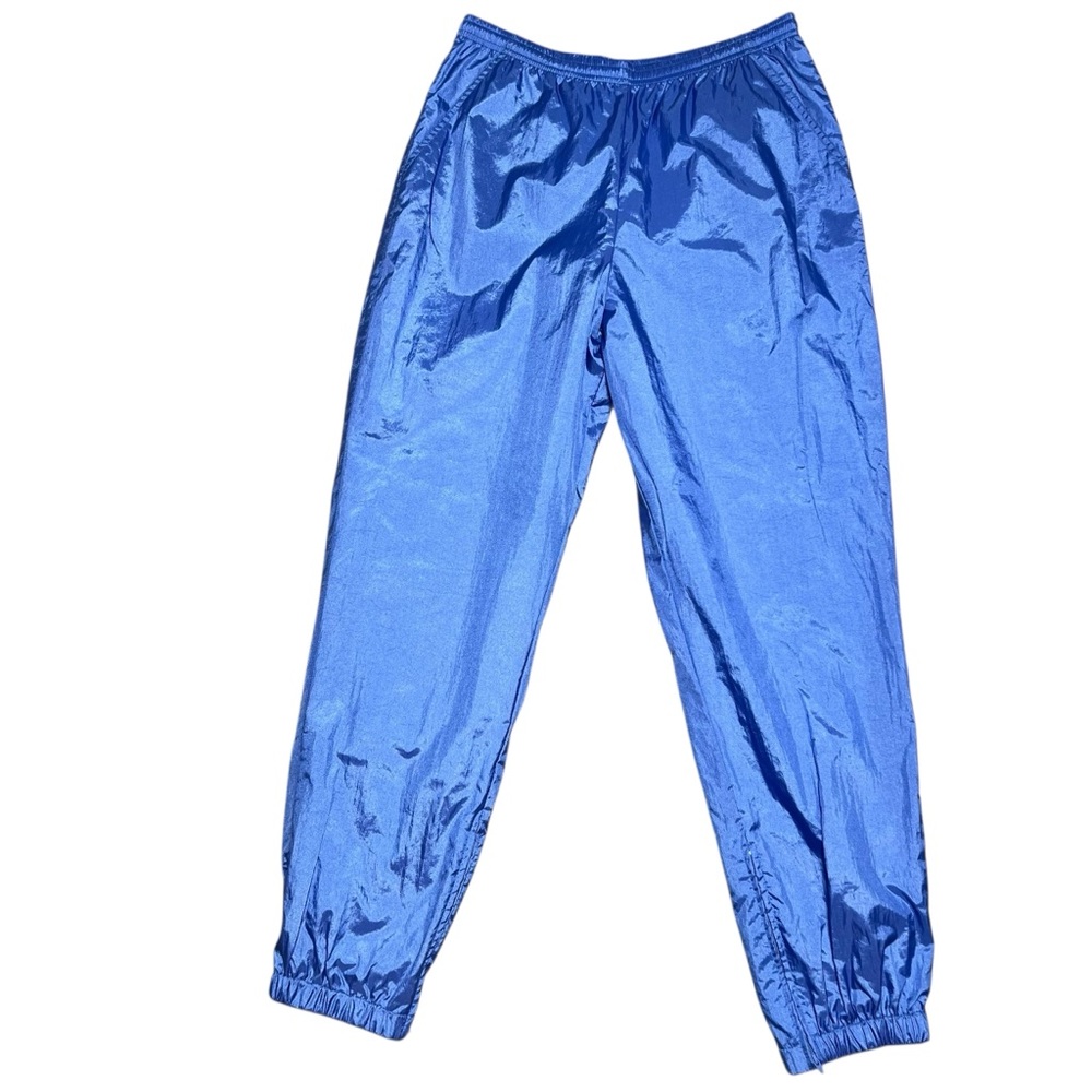 VTG 90s NIKE Womens L Large Blue Windbreaker Sweat Track Pants Joggers Ankle Zip